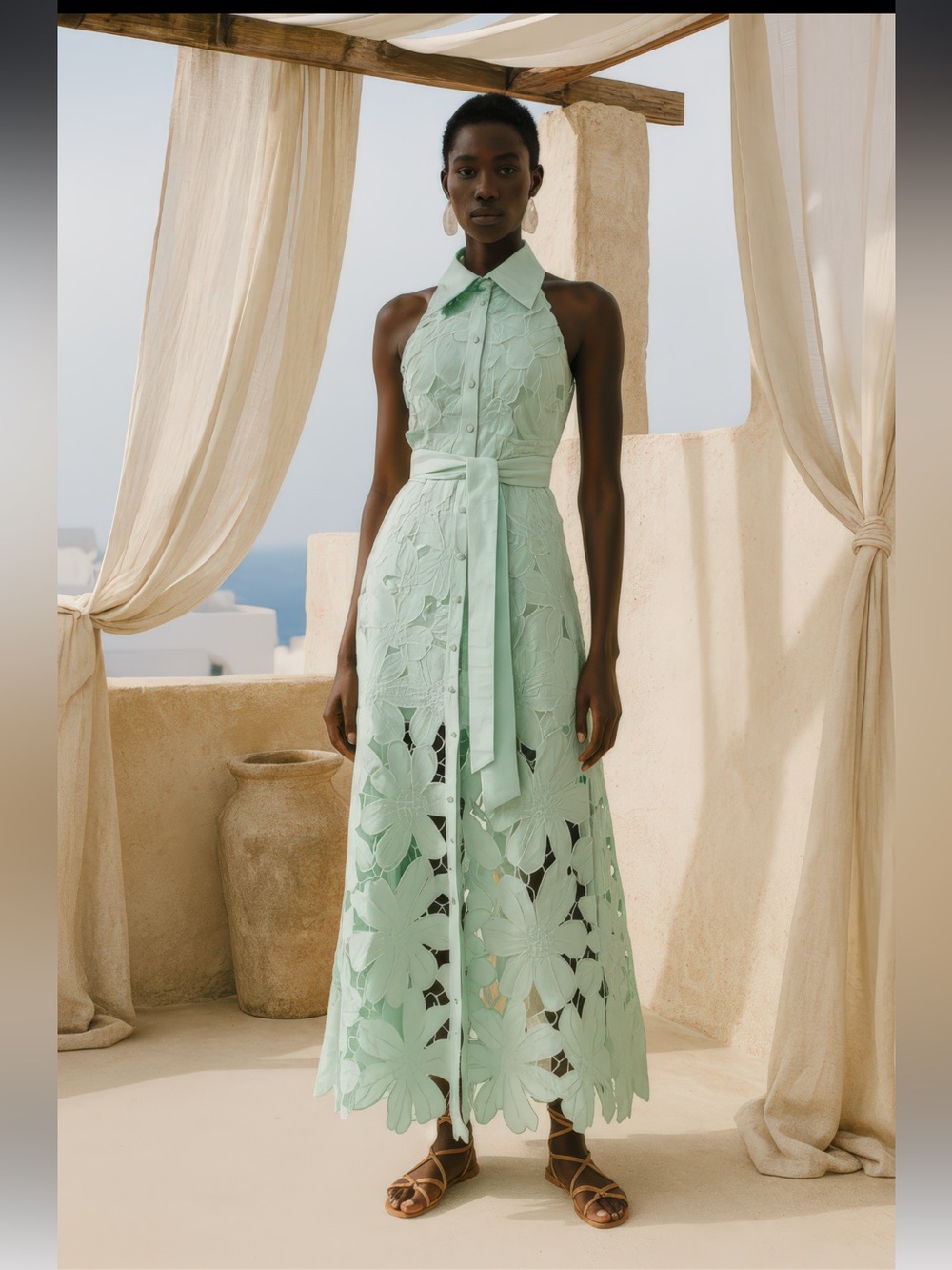 lace the label iris mint green halter neck button front maxi summer dress small